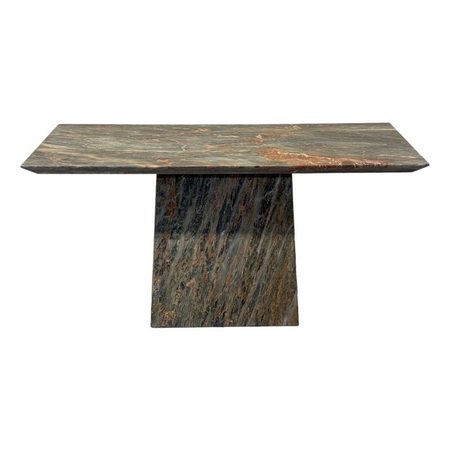 Variegated Green Natural Stone Marble Console Table, Italy 1980s For Sale