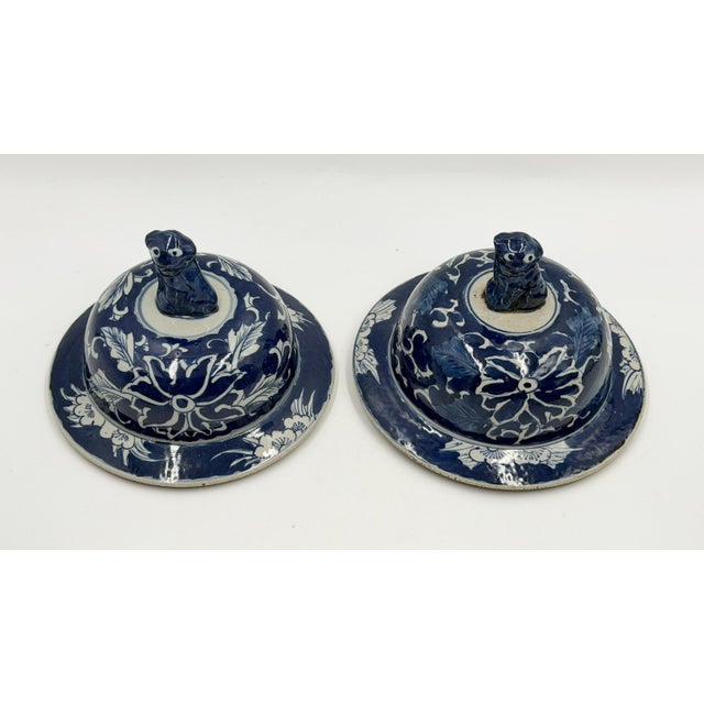Mid 20th Century Pair of Chinese Style Blue and White Porcelain Temple Ginger Jars For Sale - Image 12 of 18