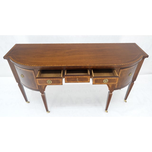 Baker Mahogany Banded Top Hepplewhite Brass Castors Tapered Legs Sideboard MINT For Sale - Image 16 of 18