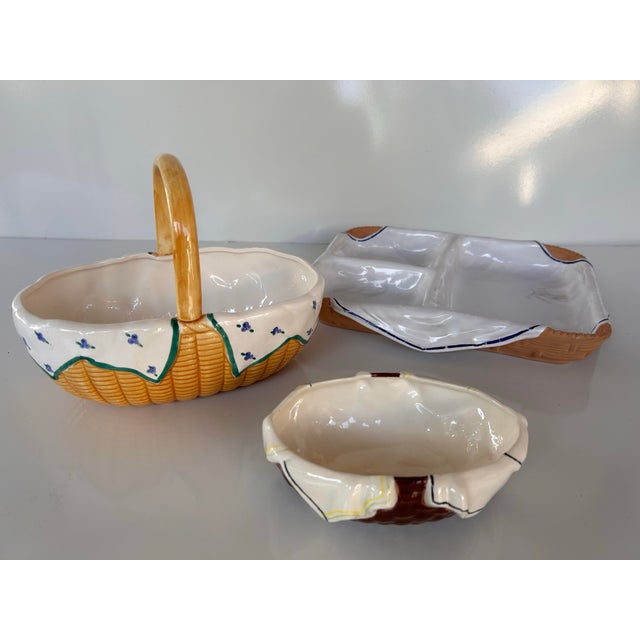 American Vintage Collection of "Napkin in a Basket" Ceramic Serving Set For Sale - Image 3 of 11