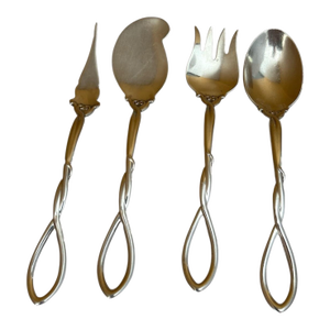 Antique Frank Whiting 4 Piece Sterling Silver Forget-Me-Not/Rope Condiment Set