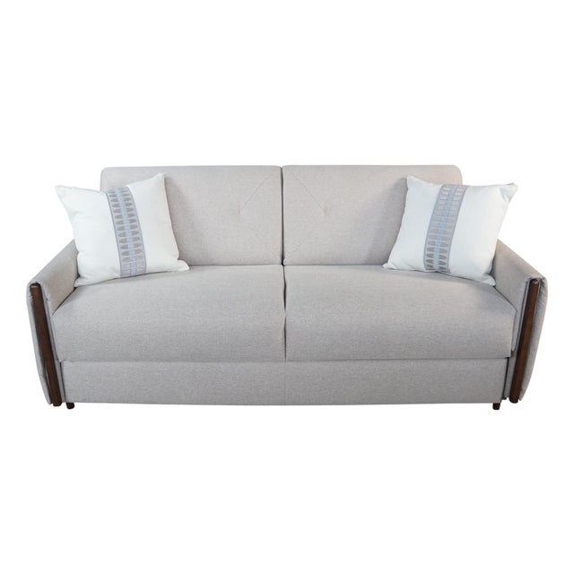 Late 20th Century Mattia Sleeper Sofa Tufted Light Beige Fabric Italian Convertible Sofa Bed 76" For Sale
