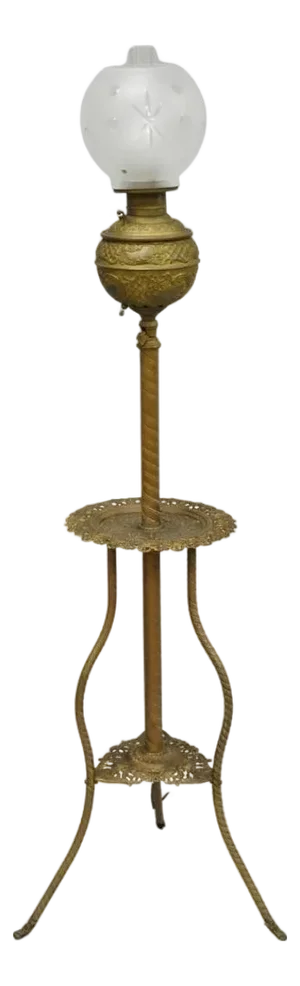 Antique Victorian Ornate Brass Converted Oil Lamp Piano Parlor Table Floor Lamp