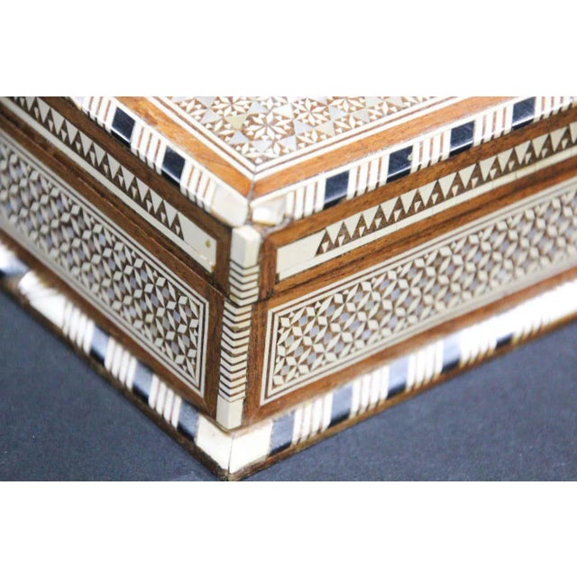 Wood Moorish Handcrafted Middle Eastern Mosaic Inlaid Decorative Box For Sale - Image 7 of 13