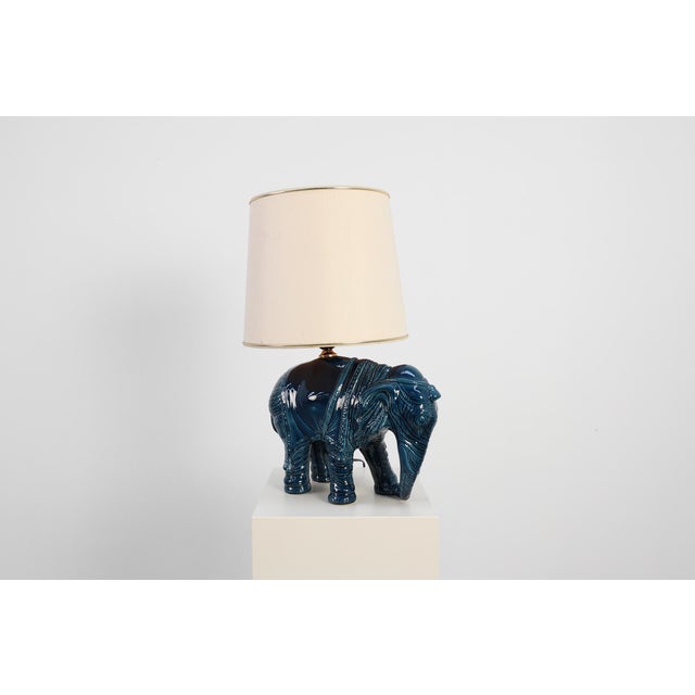 Hollywood Regency Blue Elephant Ceramic Table Lamp, Belgium, 1970s For Sale - Image 6 of 12