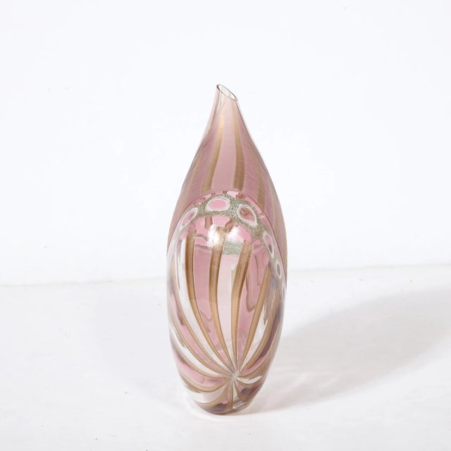 Mid-Century Modern Mid-Century Hand-Blown Amethyst Murano Glass Vase W/ 24k Rose Gold Striations For Sale - Image 3 of 12