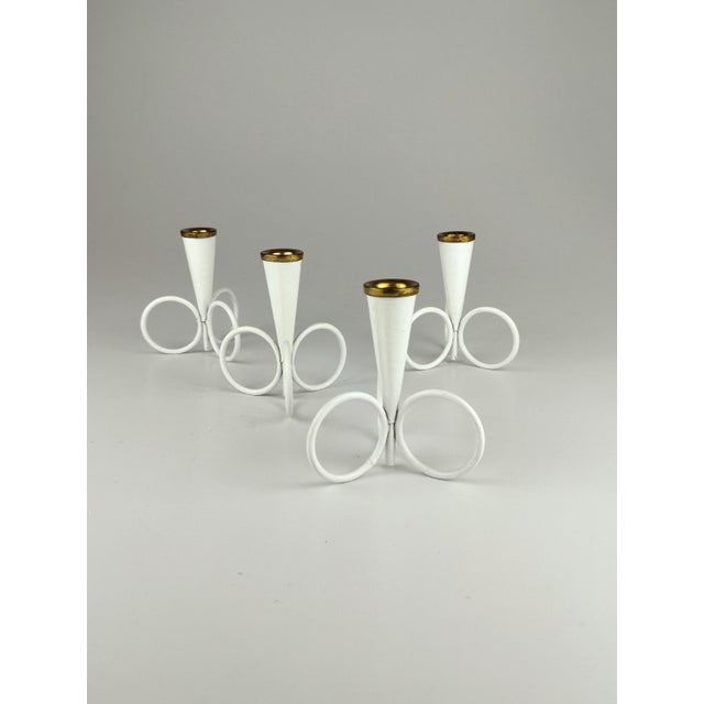 Mid-Century Modern White Candleholders by Gunnar Ander for Ystad-Metall, Sweden, 1950s, Set of 4 For Sale - Image 3 of 9