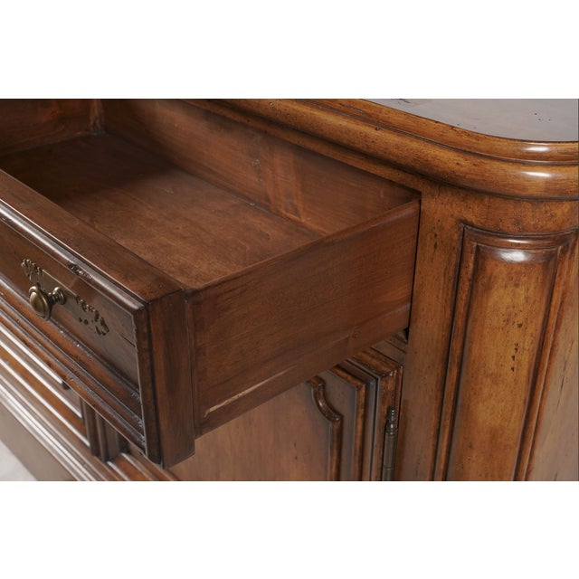 Late 20th Century French Provincial Walnut Two-Door Buffet With Drawers and Brass Hardware For Sale In Los Angeles - Image 6 of 9