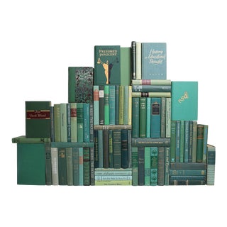 Decorative Books - Vintage Boxwood Book Wall - Set of 75 Green Books For Sale