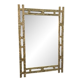 Angelo Brotto Sculptural Brass Mirror, Italy, 1970s For Sale