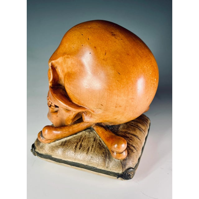 Memento Mori Wooden Sculpture of a Skull For Sale - Image 6 of 8
