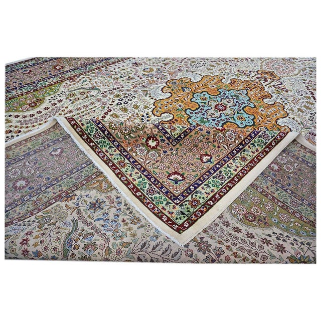 Antique Persian Tabriz Pahlavi Wool 10X13 Ivory, Green, Pink & Taupe Handmade Area Rug #9902869 For Sale - Image 9 of 9