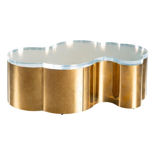 The New Set of 2 Luca Coffee Tables in Gold With Acrylic Top For Sale
