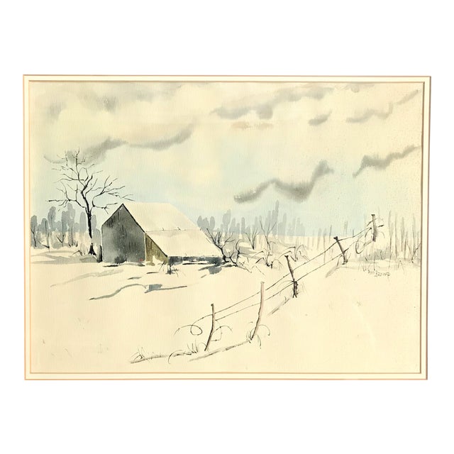 1970s Vintage Rustic Winter Scene Watercolor Painting Chairish