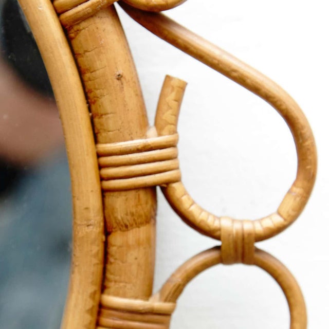 Wood Mid-Century Modern Bamboo Rattan Handcrafted Mirror, French Riviera, 1960s For Sale - Image 7 of 12