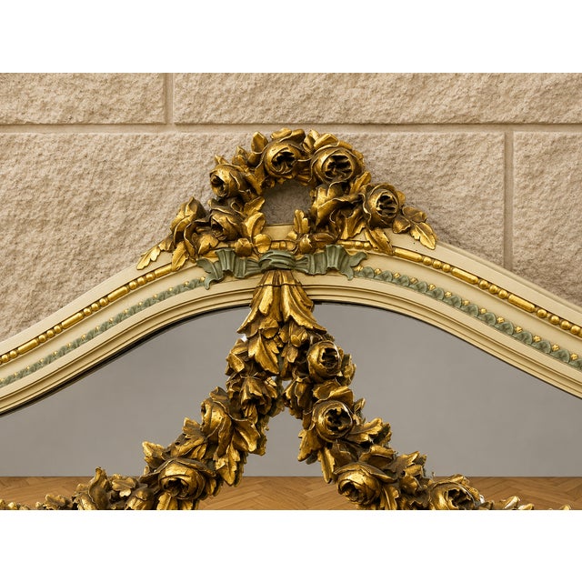 Large Louis XVI Mirror in Lacquered and Gilded Wood, 1900 For Sale - Image 3 of 4