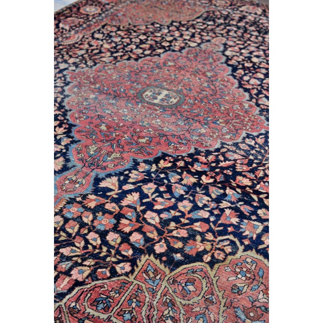 Majestic Navy & Pink Antique Persian Ferehan Sarouk - 9′10″ × 12′11″ For Sale - Image 4 of 13