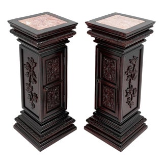 Victorian Style Mahogany & Marble Pedestals, Pair For Sale