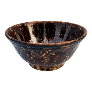 Vintage American Spongeware Yellwoware Stoneware Mixing Bowl – Brown & White Folk Art Charm