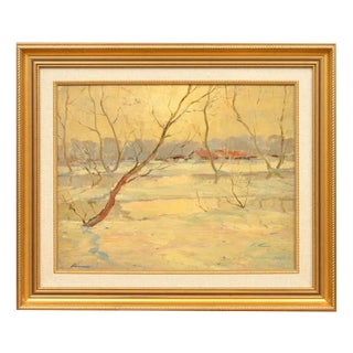 Stanislavs Kreics, Winter Day, Oil on Board, 20th Century For Sale