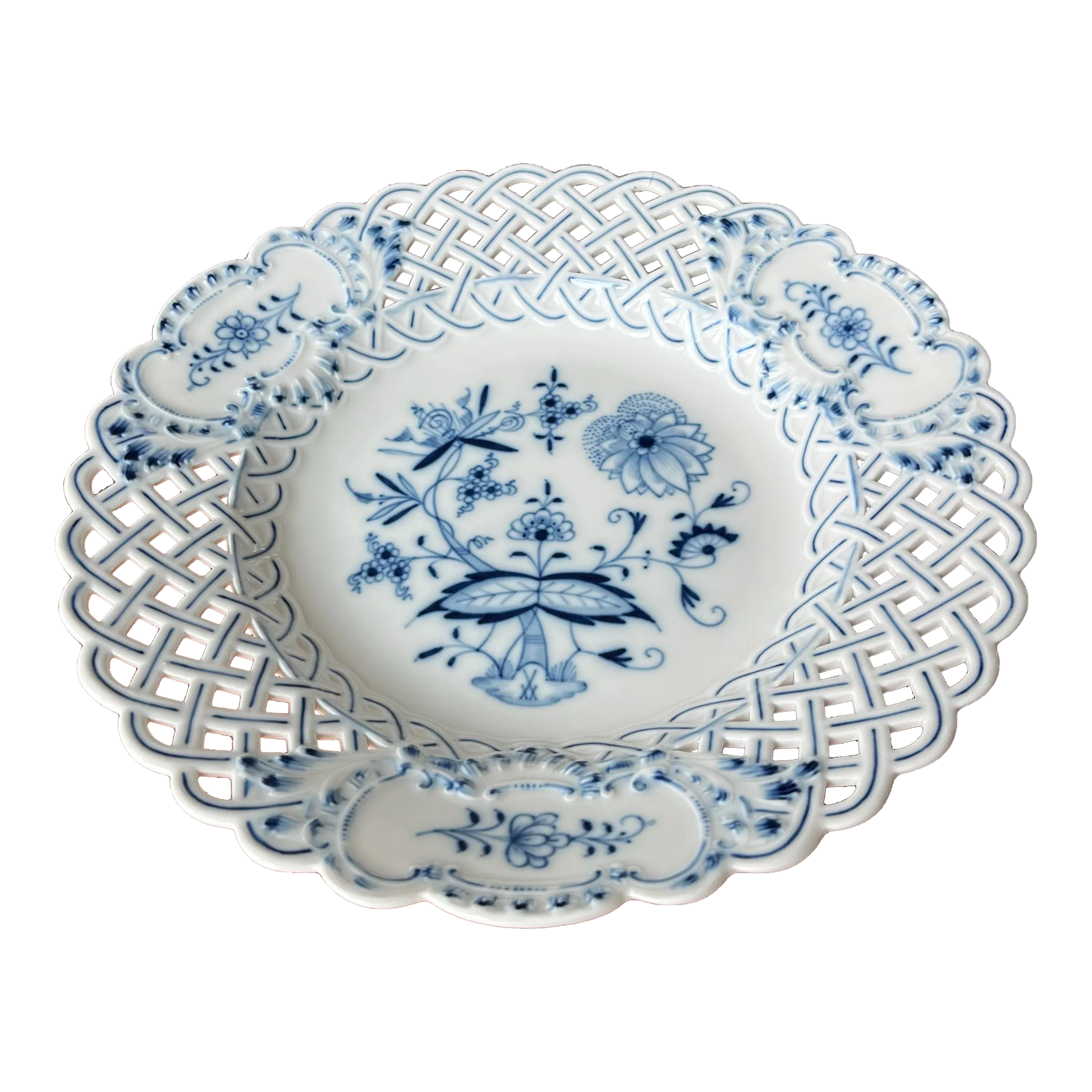 Vintage Mid 20th Century Meissen Blue Onion Pierced Dessert/Cookie