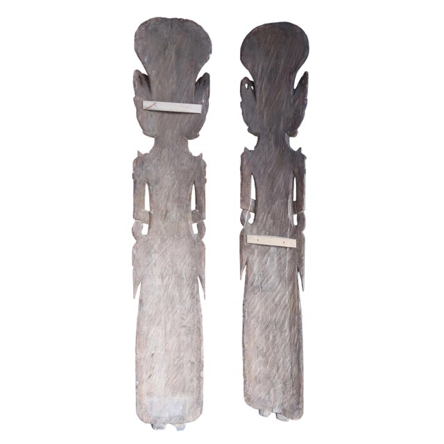 Antique Pair of 19th Large Carved Wood Statues of Thai Theppanom Buddhist Angel Deities For Sale - Image 11 of 11