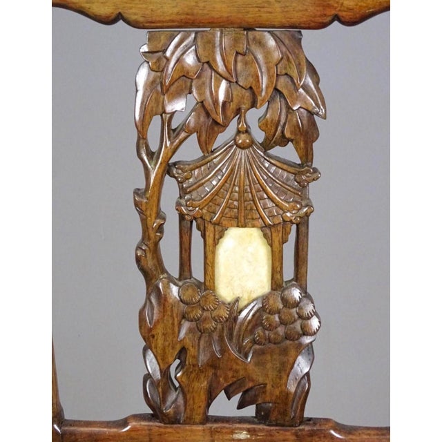 1920s Four Antique Chinese Dining Chairs With Marble Inlay For Sale - Image 5 of 8