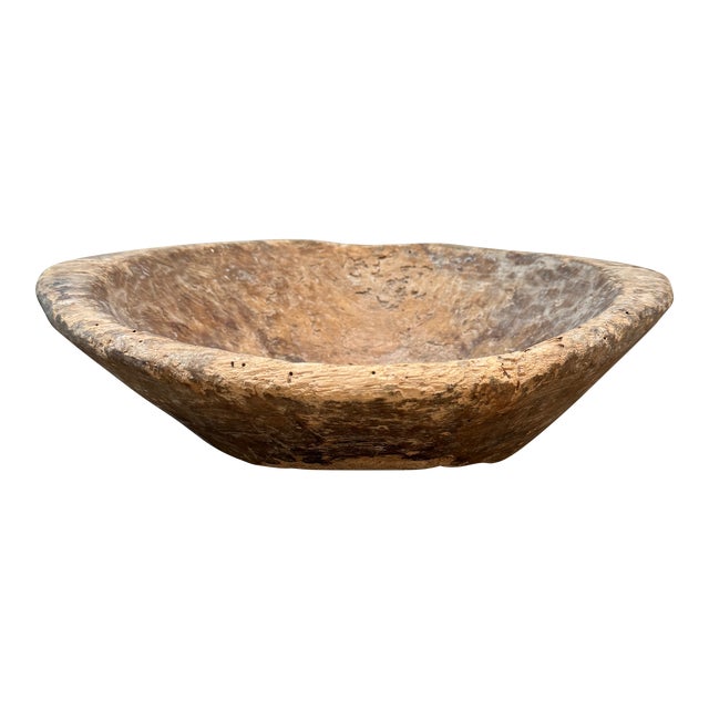 Antique Rustic Carved Wooden Dough Bowl For Sale