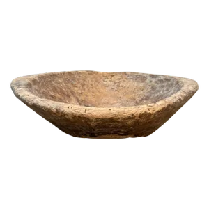 Antique Rustic Carved Wooden Dough Bowl