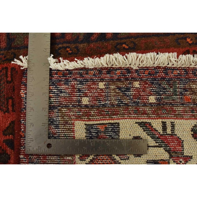 Hamedan Rug 3’2” X 4’4” Red Wool Vintage Tribal Hand-Knotted Oiental Carpet For Sale - Image 12 of 12