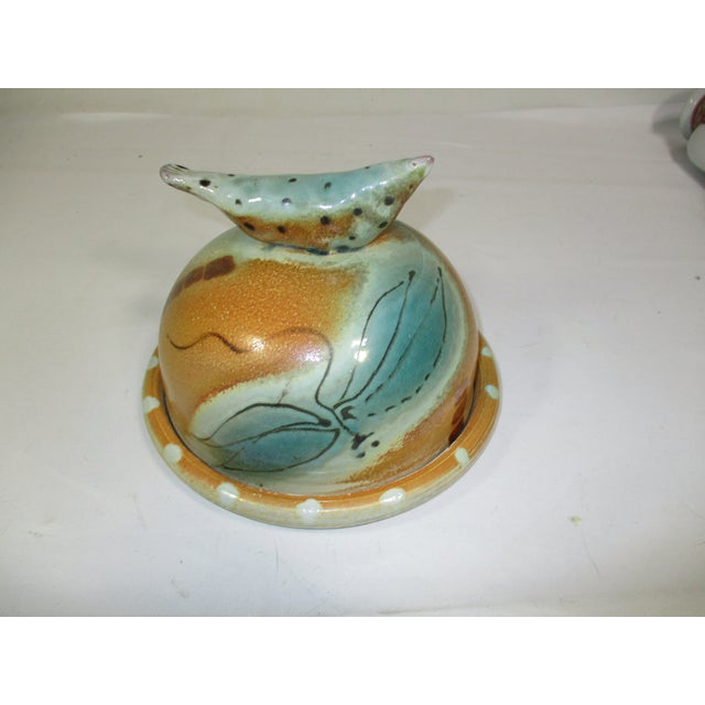 Signed Studio Pottery Cheese Plate With Bird Dome For Sale - Image 9 of 9