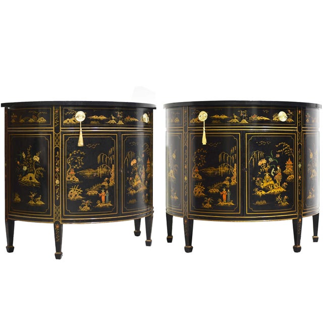 Mid Century French Chinoiserie Leather Top DemiLune Commode - A Pair For Sale - Image 14 of 14