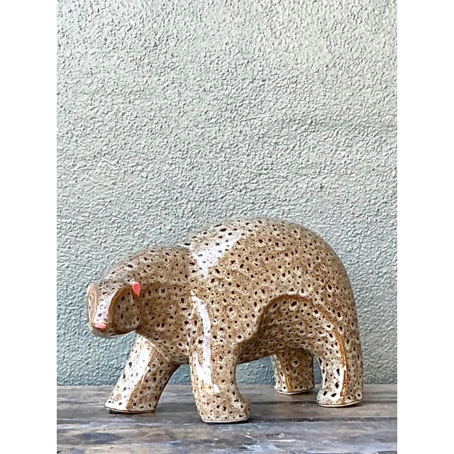 Late 20th Century Vintage Boho Glazed Ceramic Polar Bear For Sale - Image 5 of 5