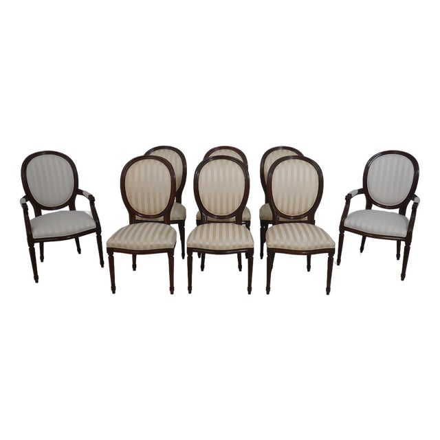 Set of 8 Stickley Oval Back Louis XV Mahogany Dining Chairs For Sale