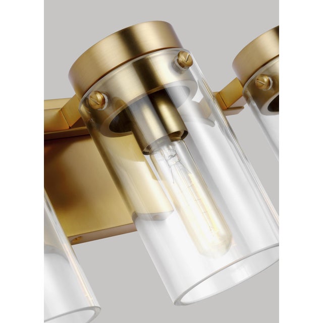 Modern Chapman & Myers by Visual Comfort Studio Garrett 3 - Light Vanity, Brass For Sale - Image 3 of 5