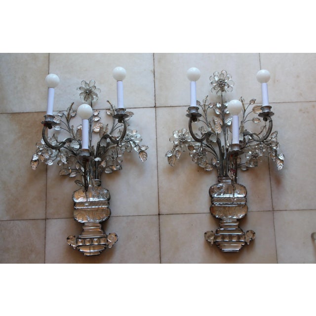 Metal Monumental Signed Maison Bagues France Crystal Floral Bouquet Wall Sconces a - Pair For Sale - Image 7 of 12