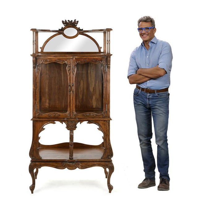 Glass Cabinet in Carved Solid Wood For Sale - Image 3 of 10