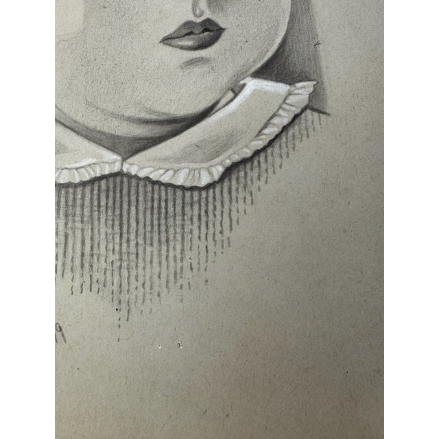 American 1940s Original t.e. Schrock Signed Graphite Illustration of Child Portrait, 10.5 × 8.25 In. For Sale - Image 3 of 6