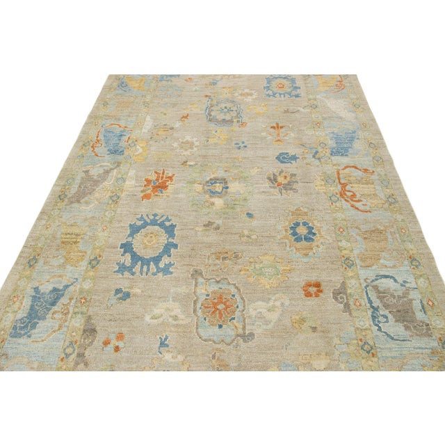 Brown Apadana's Contemporary Light Brown Sultanabad Wool Rug With Allover Design For Sale - Image 8 of 10