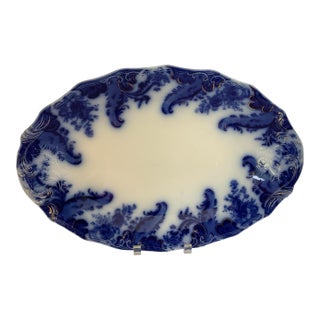 Antique w.h. Grindley Flow Blue Argyle 17" Oval Serving Turkey Platter C. 1895 Made in Staffordshire England For Sale