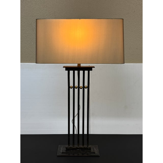 Late 20th Century Tanner Kenzie Sculpted Iron Craftsman Table Lamp For Sale - Image 4 of 12