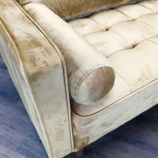 2000 - 2009 Mid-Century Modern 3-Seat Velvet Sofa in Mustard Yellow For Sale - Image 5 of 5
