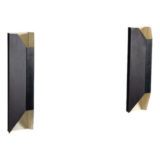 Vintage Architectural Angular Geometric Black Metal Wall Lamps, 1960s, Set of 2 For Sale