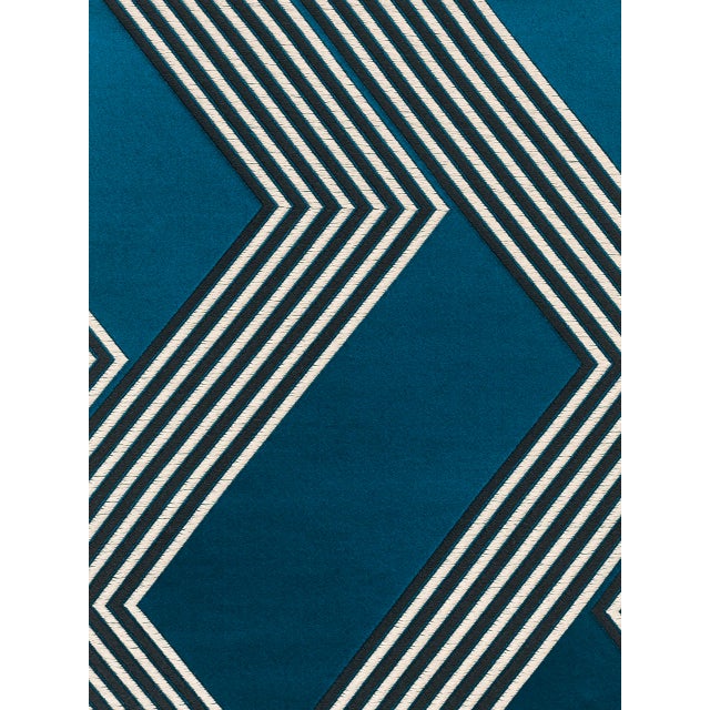 Throw pillow made in Dedar Milano Funky Stripes 00.T14028_001 Blue, Black, and White Knife Edge finish with invisible...