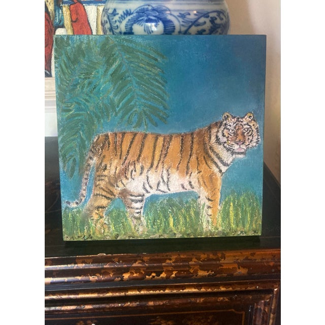 2020s “Tiger in the Palms” Original Folk Art Style Drawing For Sale - Image 5 of 6