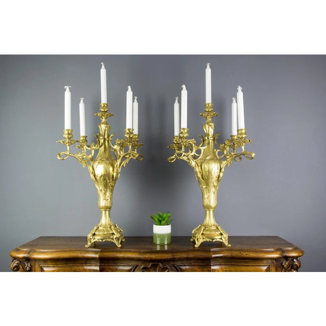 1920s Large Louis XV Style Bronze Candleholders, 1920s, Set of 2 For Sale - Image 5 of 18