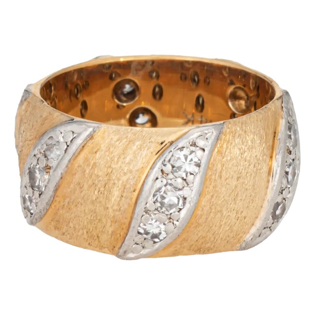 60s Vintage Diamond Band Sz 5 Wedding Ring 14k Yellow Gold Stacking Jewelry For Sale