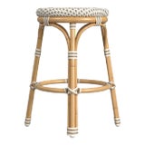 Tobias Outdoor Rattan & Metal Counter Stool, Beige & White For Sale