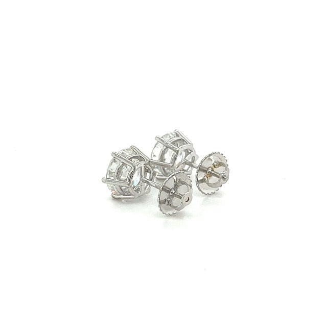 6.06 Carat total Old European cut lab grown diamond CVD stud earrings.Set in 14k white gold 6-prong setting with screw-...