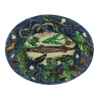 Late 19th Century Barbizet Palissy Majolica Palissy Fish Platter For Sale